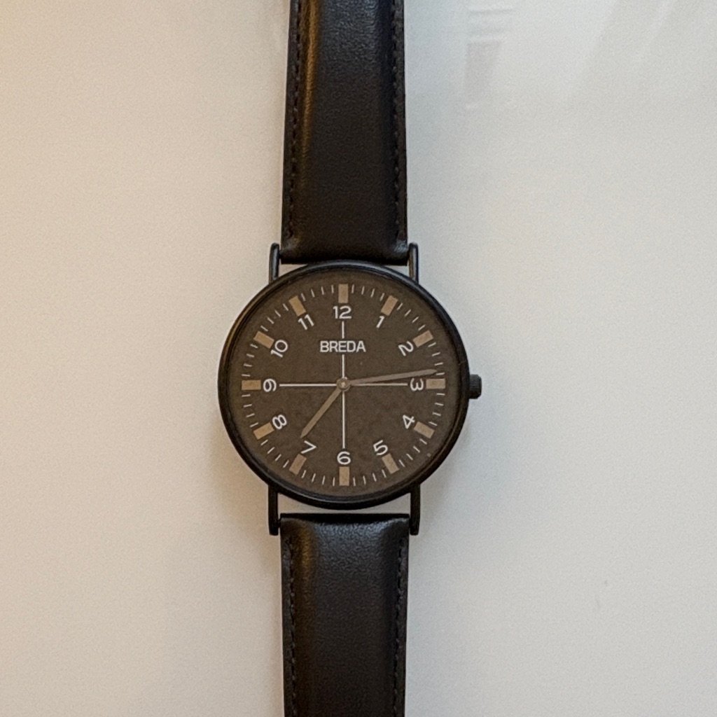 Breda Black Leather Strap Watch